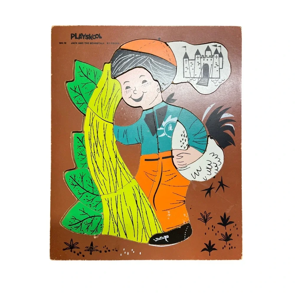 Vintage Playskool Jack and the Beanstalk Wooden Inlay Puzzle 22 Piece 185-18